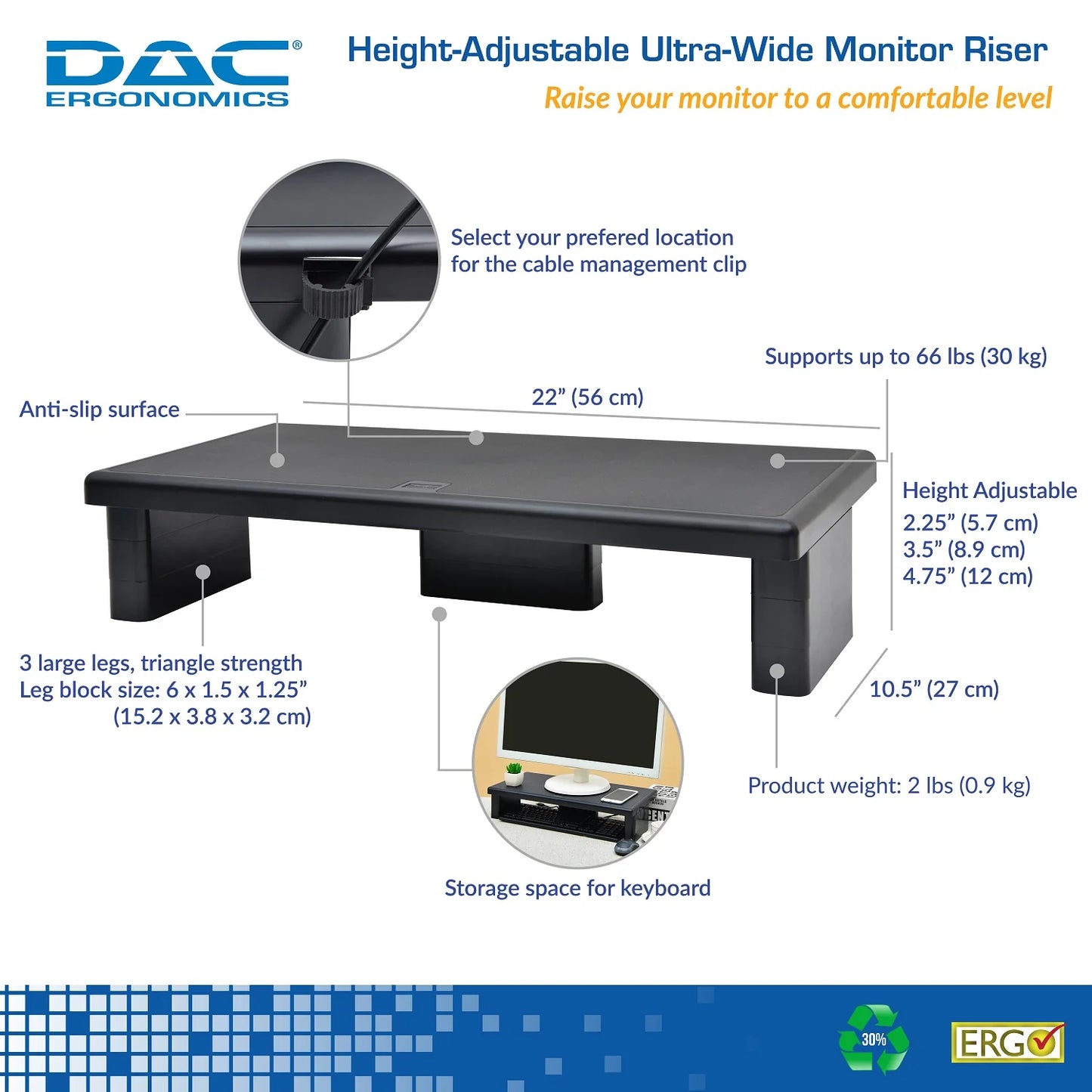 DAC Stax MP-211 Height-Adjustable Ultra-Wide Monitor/Laptop Stand, in Black